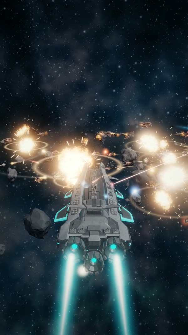 A warship firing into a huge swarm