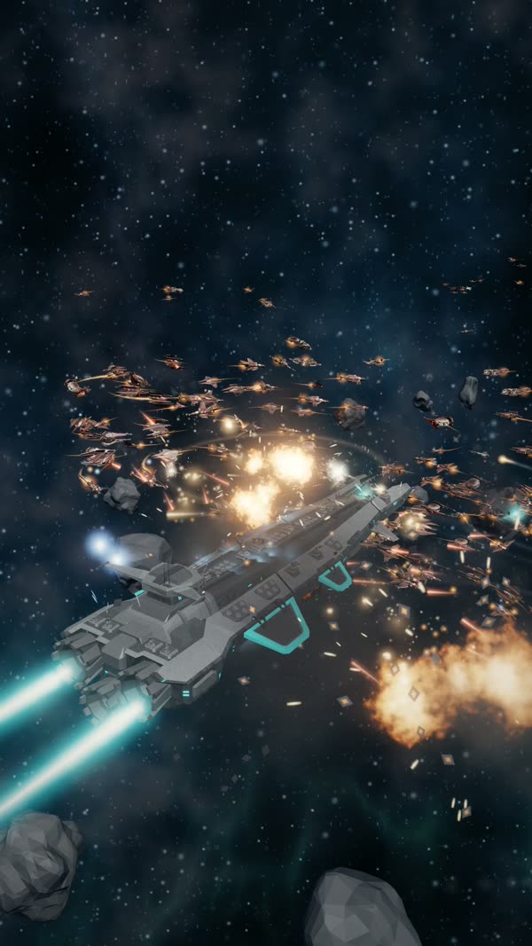 Idle Dreadnought: a warship firing into a swarm